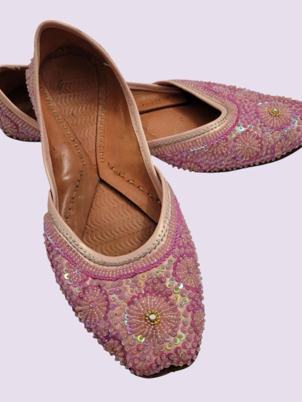 Embellished Pink Beaded Women's Flats